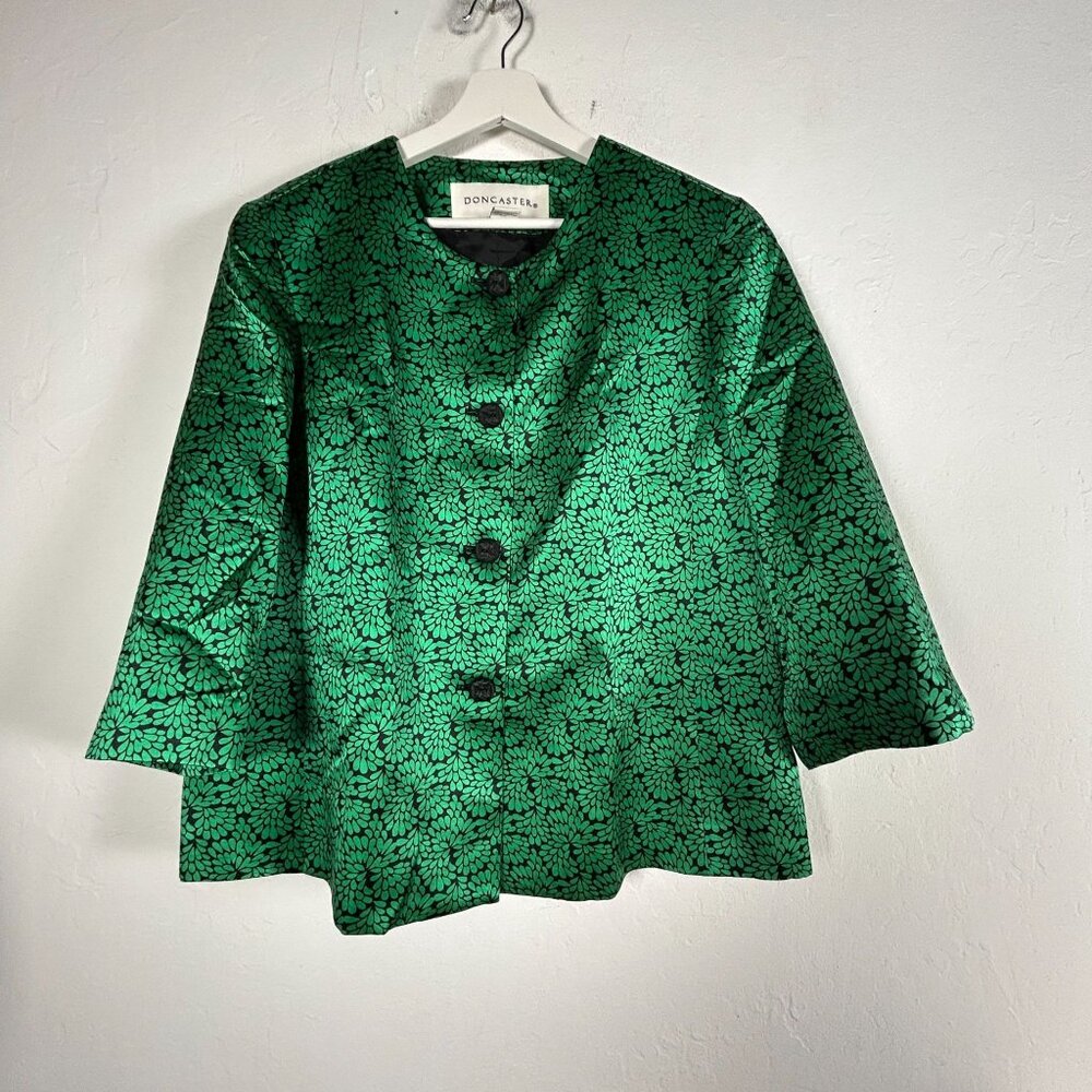 Doncaster Women's Floral Blazer Jacket Green Black Cotton Silk Formal Coat